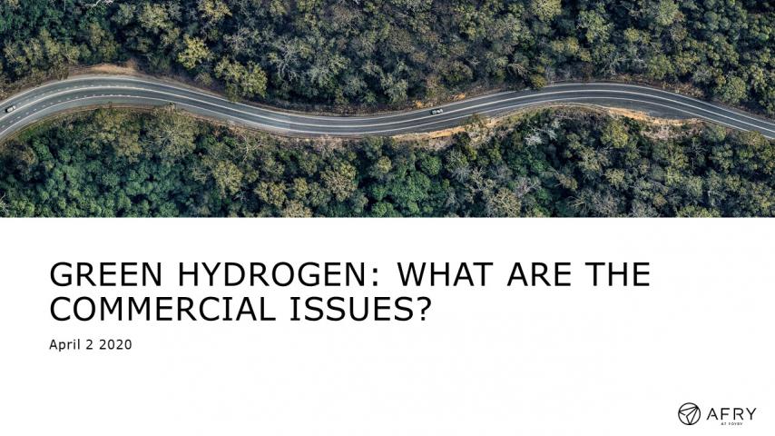 Hydrogen webinar front cover - with title of webinar and picture of car driving through forest